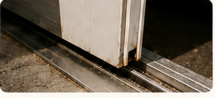 Sliding door panel sitting low near the lower track