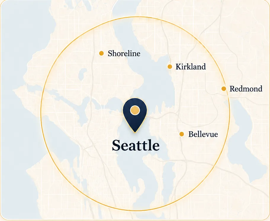 Light map-style preview showing Seattle area sliding door repair coverage